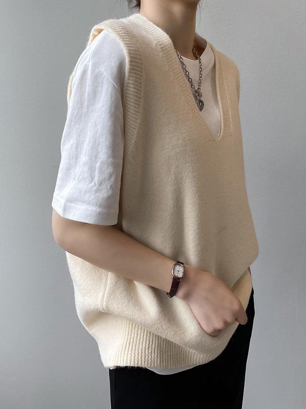 Simple 9 Colors V-Neck Loose Sleeveless Vest Product Image