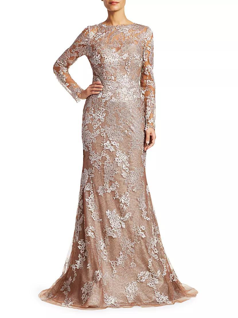 Floral-Embroidered Trumpet Gown Product Image