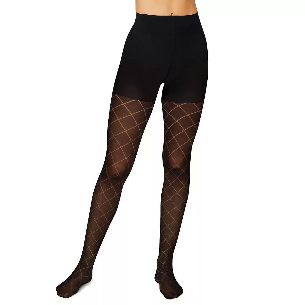 Hanes Women's High Waisted Diamond Outline Semi-Opaque Tights - Black S: Control Top, Knit Hosiery Size Product Image