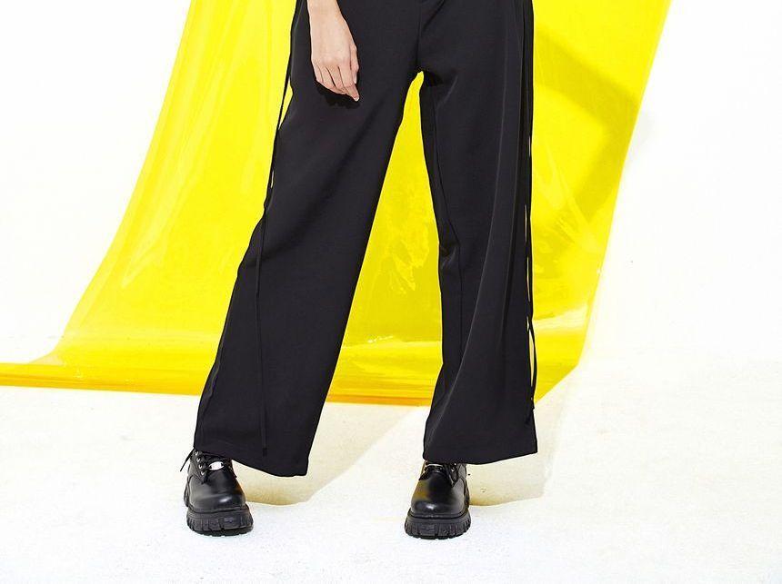 Eco-Friendly Low-Waist Strap Detail Cutout Wide-Leg Pants Product Image