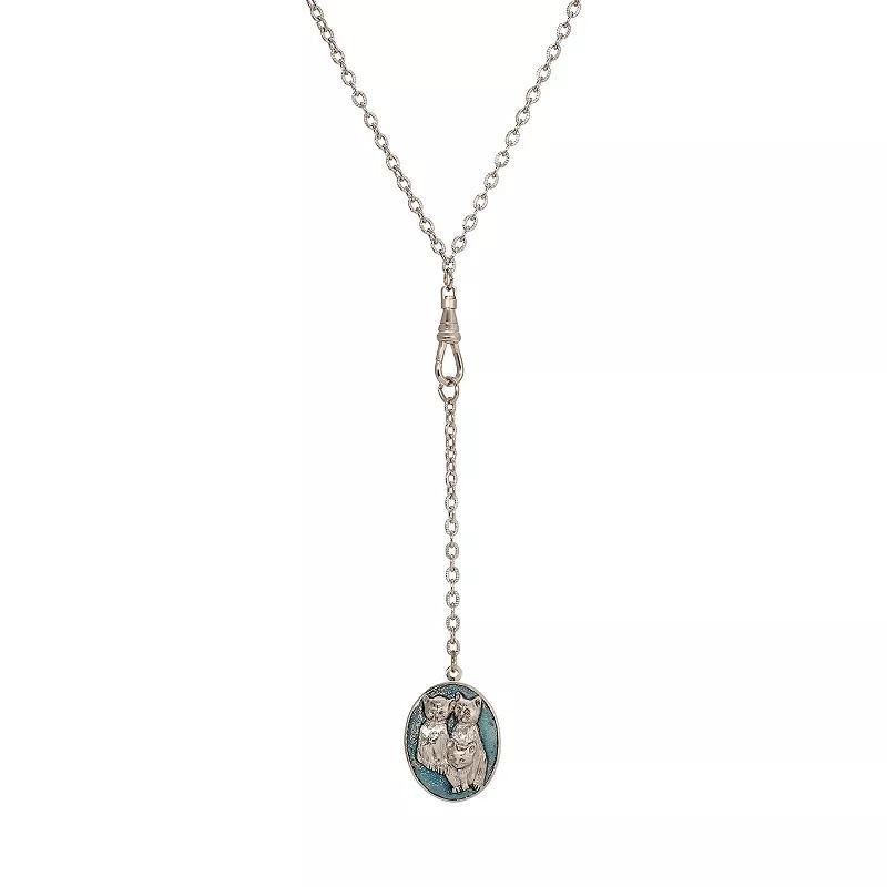 1928 Enamel Cat Locket Necklace, Womens, Blue Gold Product Image