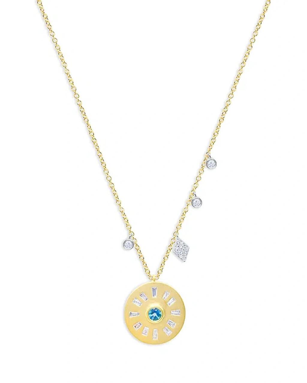 MEIRA T 14k Yellow Gold Diamond & Blue Topaz Disc Necklace, 18 In Blue/gold Product Image