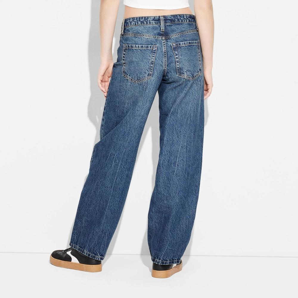 Women's Low-Rise Barrel Jeans - Wild Fable™ Dark Wash 12: Cotton , Relaxed Fit, Fly Zipper Product Image