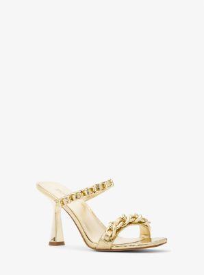 Clara Embellished Metallic Snake Embossed Leather Sandal Product Image