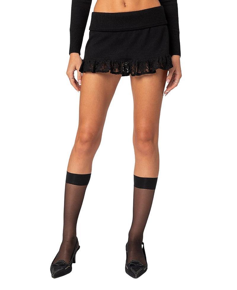 Womens Lace ruffle knit mini skirt Product Image