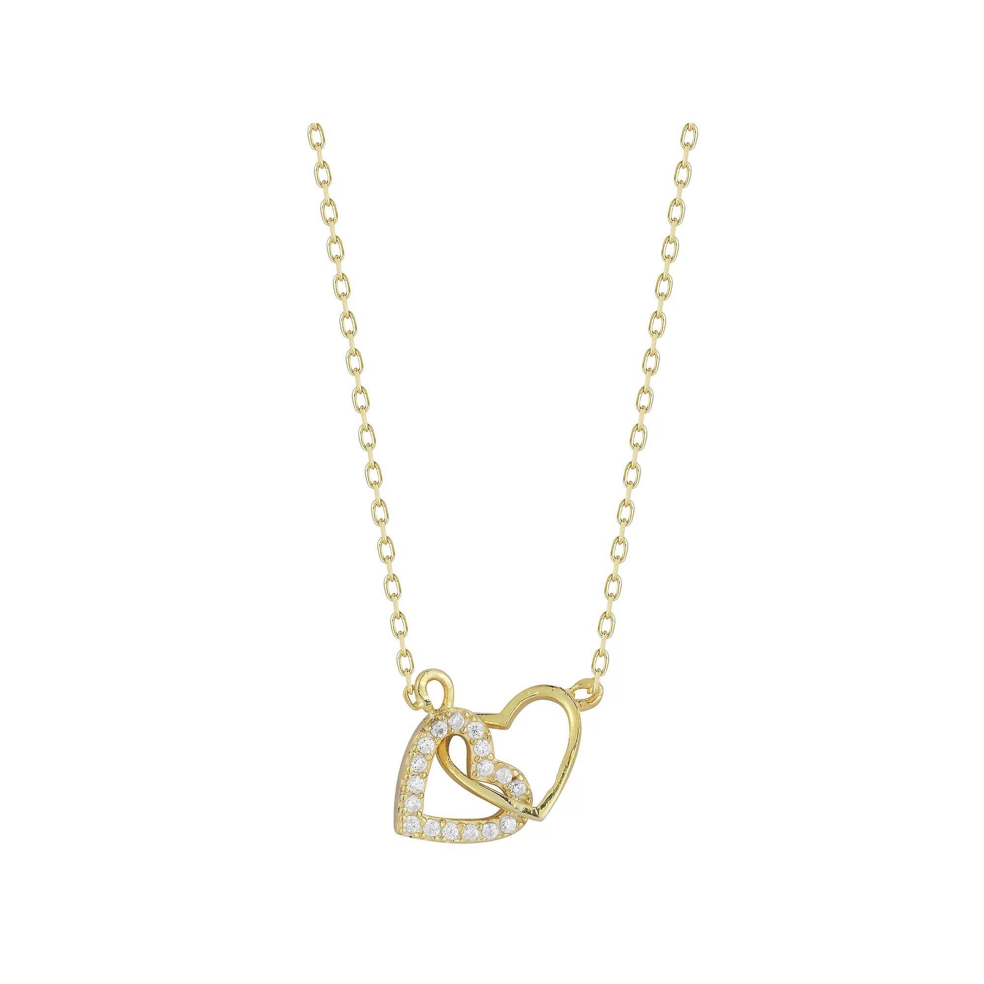 Sunkissed Sterling Sterling Silver Cubic Zirconia Linked Hearts Necklace, Women's, Size: 18", Gold Tone Product Image