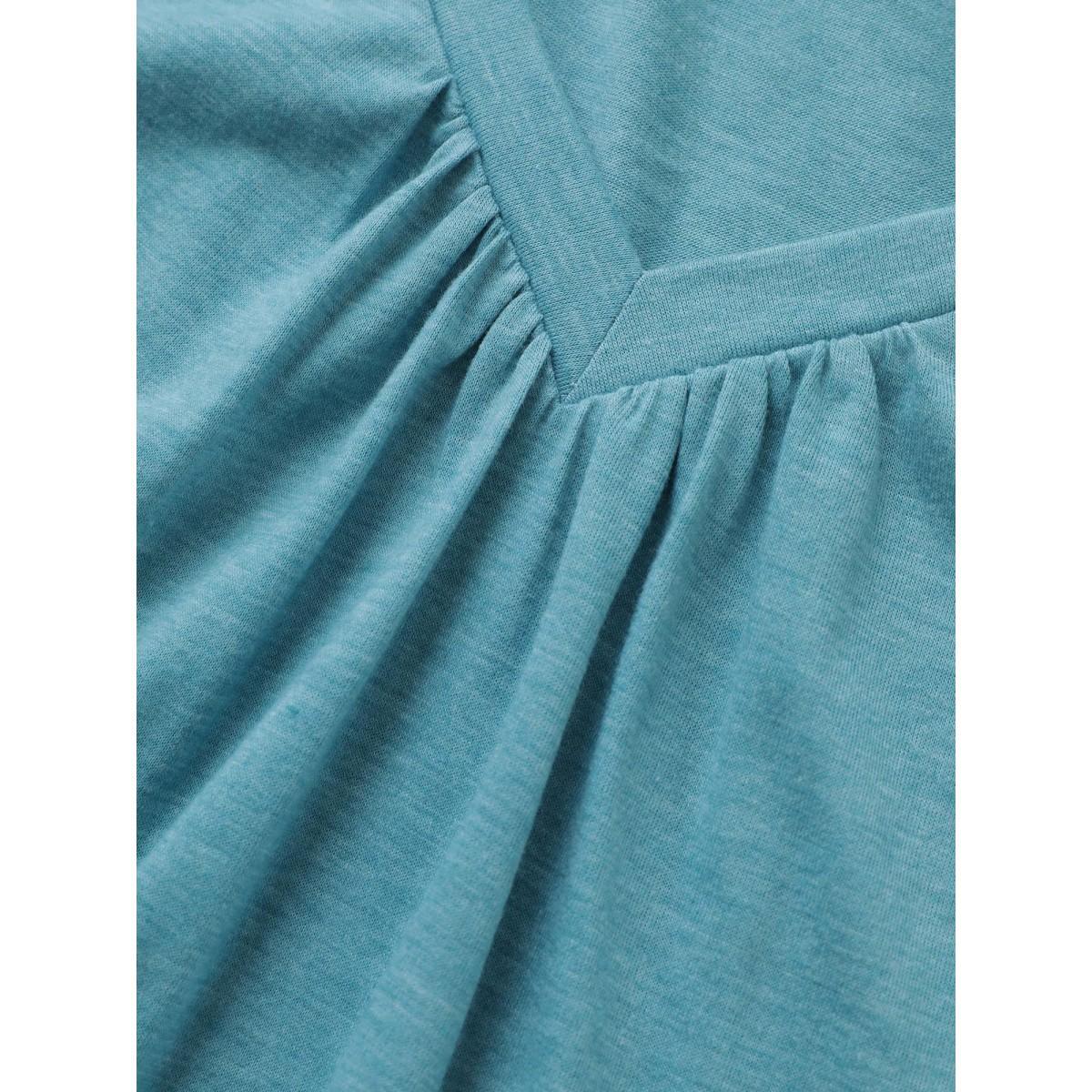 Plus Size Solid Heather Gathered Ruffle Sleeve T-shirt Cerulean Women Elegant Non V-neck Everyday T-shirts BloomChic 14-16/1X Product Image