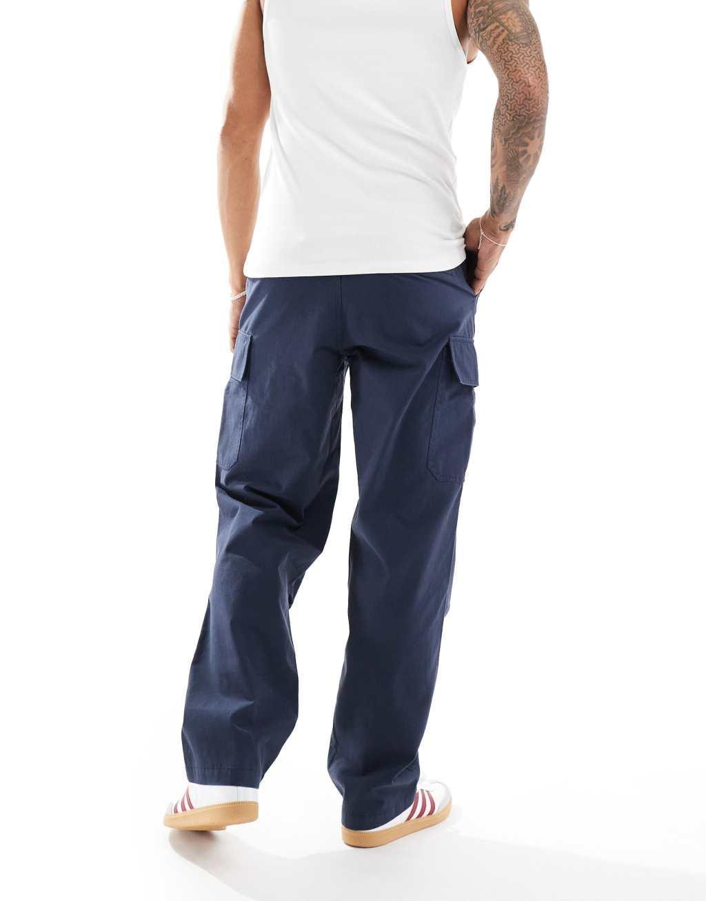 ASOS DESIGN Essential baggy cargo pants in navy Product Image