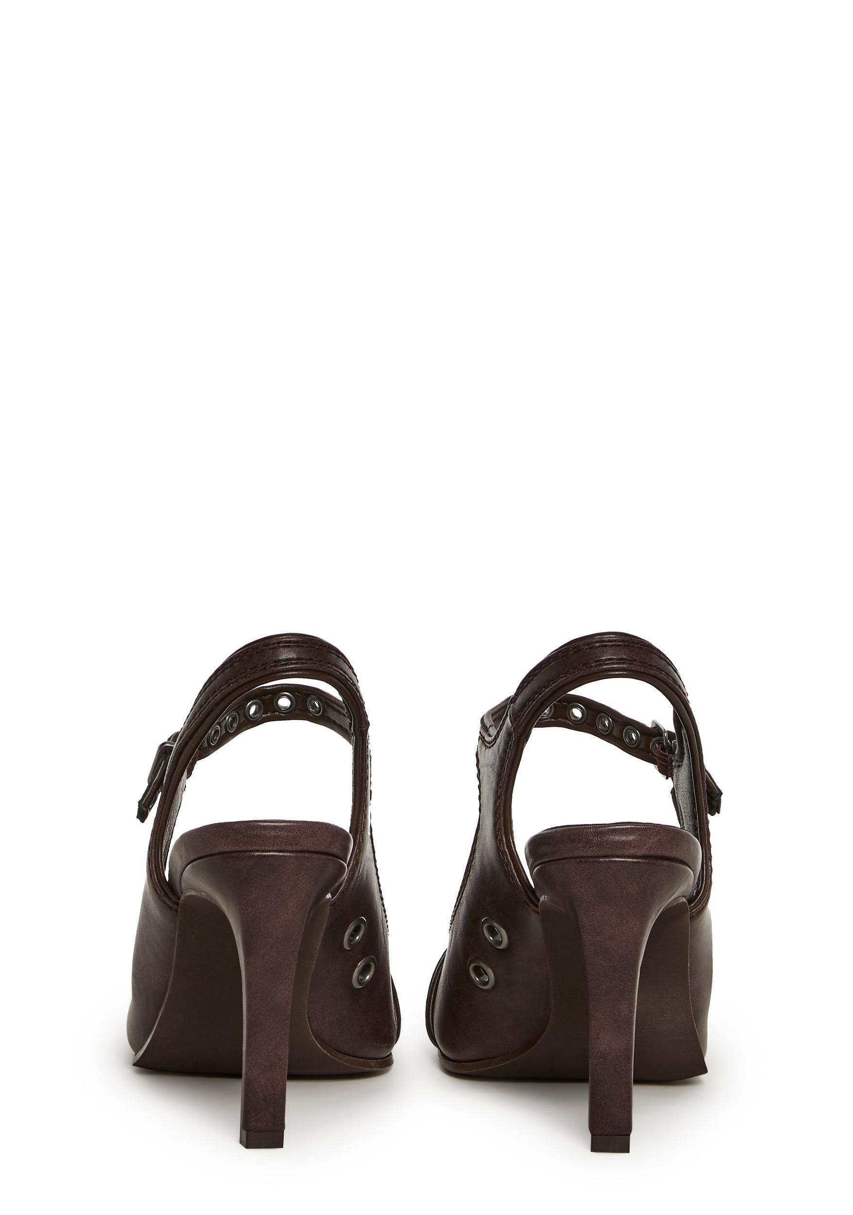 Womens Vegan Leather Pointed Toe Buckle Slingbacks Generations Kiss - Brown Product Image