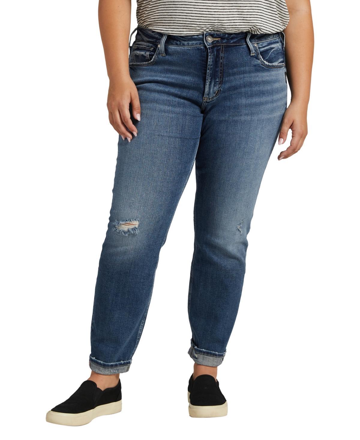 Silver Jeans Co. Plus Size Boyfriend Mid-Rise Slim Leg Jeans W27170EPX383 (Indigo) Women's Jeans Product Image