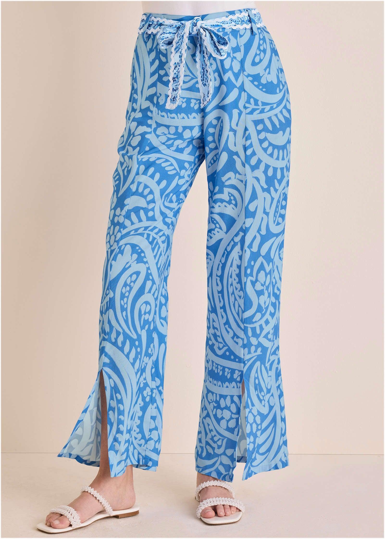Front Slit Printed Pant - Blue Allover Spring Paisley Product Image