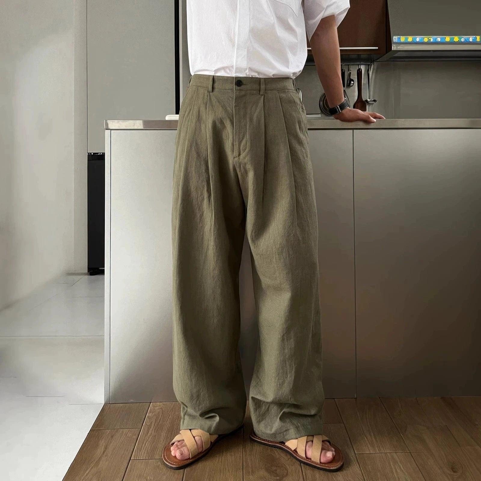 RT No. 18308 LINEN FOLDED PLEATED STRAIGHT PANTS Product Image