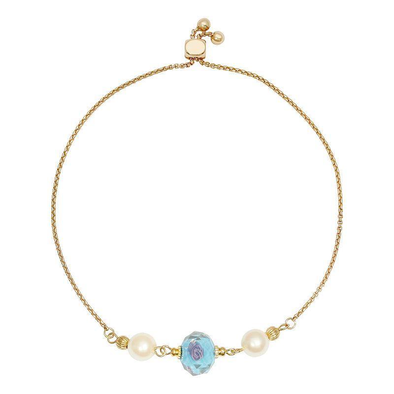 1928 Gold Tone Simulated Crystal Olivine Flower and Simulated Pearl Bracelet, Womens, Green Product Image