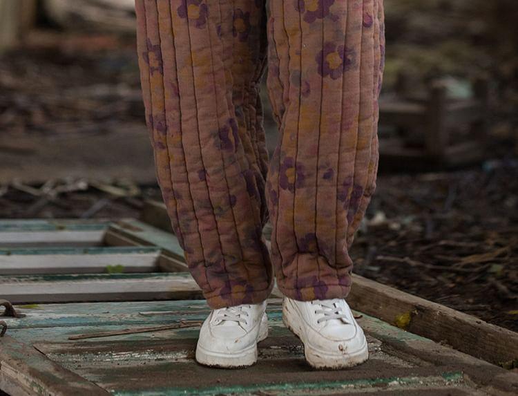 Elastic Waist Floral Print Baggy Pants Product Image