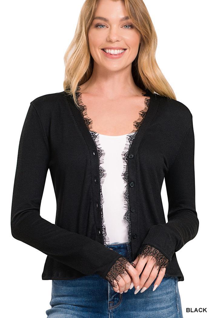 V Neck Lace Long Sleeved Top Product Image