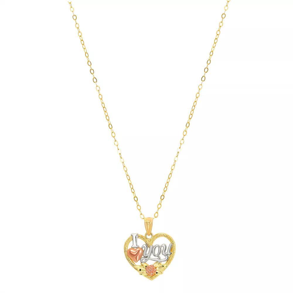 Taylor Grace 10K Gold Tri-Tone "I Heart You" Pendant Necklace, Women's, Size: 18" Product Image