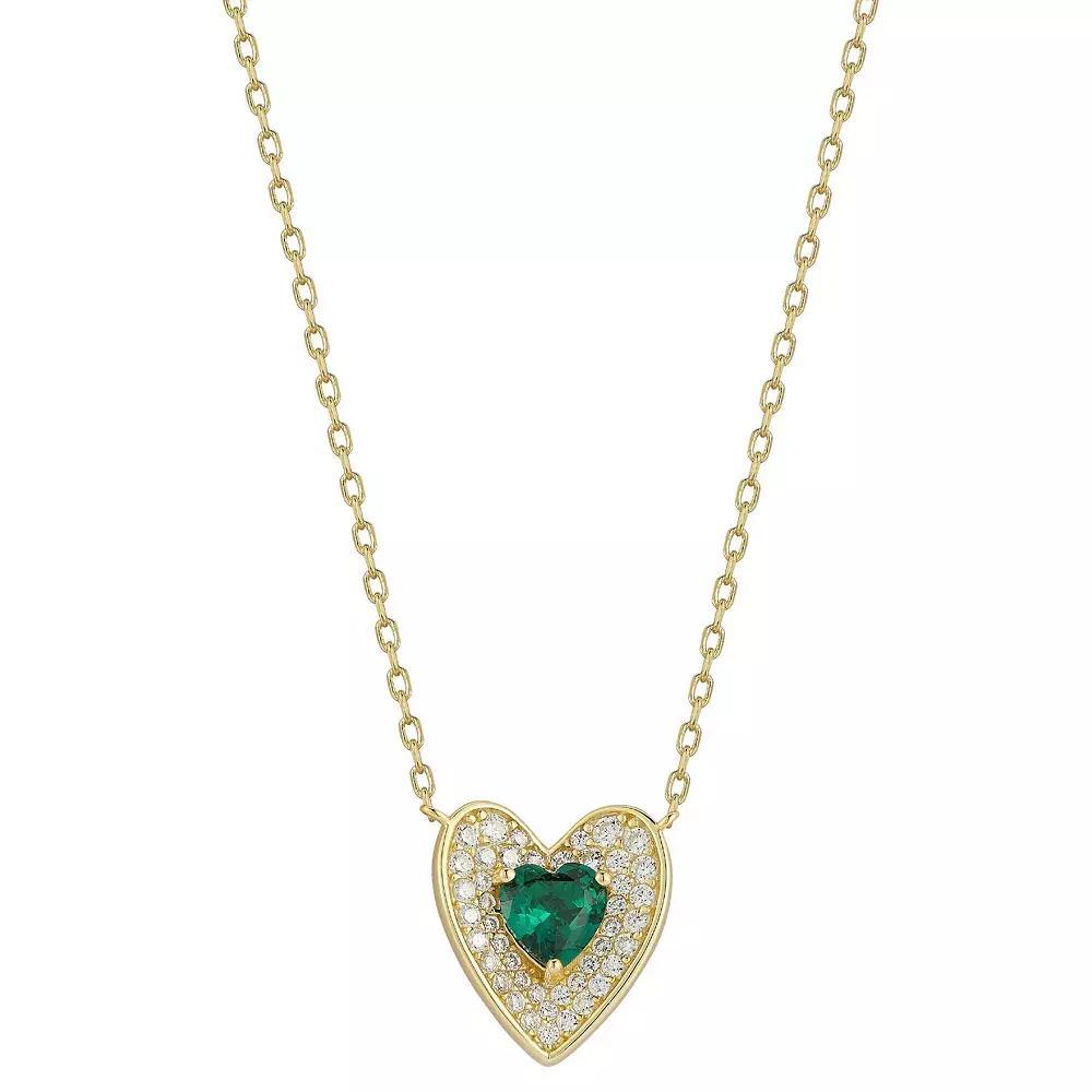 Sunkissed Sterling Sterling Silver White & Green Cubic Zirconia Heart Necklace, Women's, Size: 18", Gold Tone Product Image