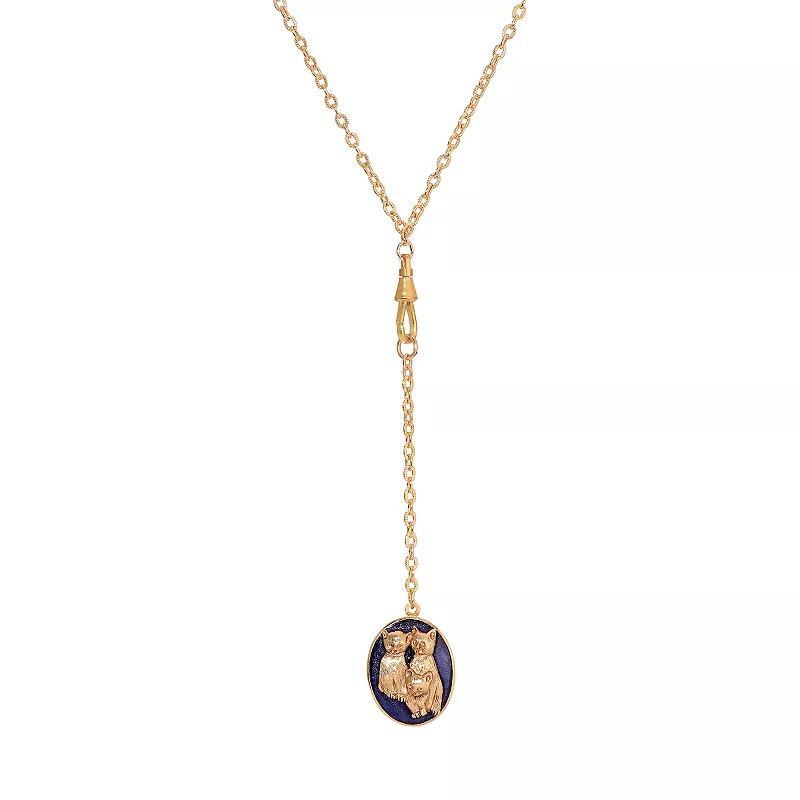 1928 Enamel Cat Locket Necklace, Womens, Blue Gold Product Image
