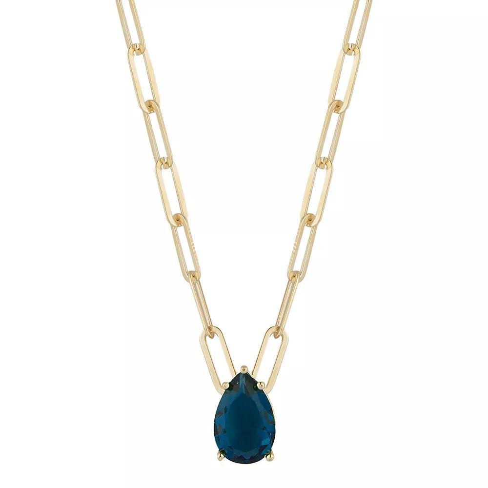 Sunkissed Sterling 14k Gold Over Silver Pear Cubic Zirconia Paper Clip Necklace, Women's, Size: 17", Gold Tone Blue Product Image