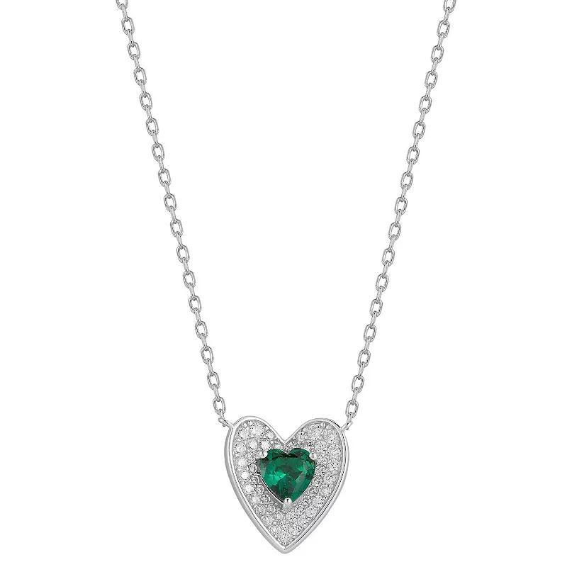 Sunkissed Sterling Sterling Silver White & Green Cubic Zirconia Heart Necklace, Women's, Size: 18", Gold Tone Product Image