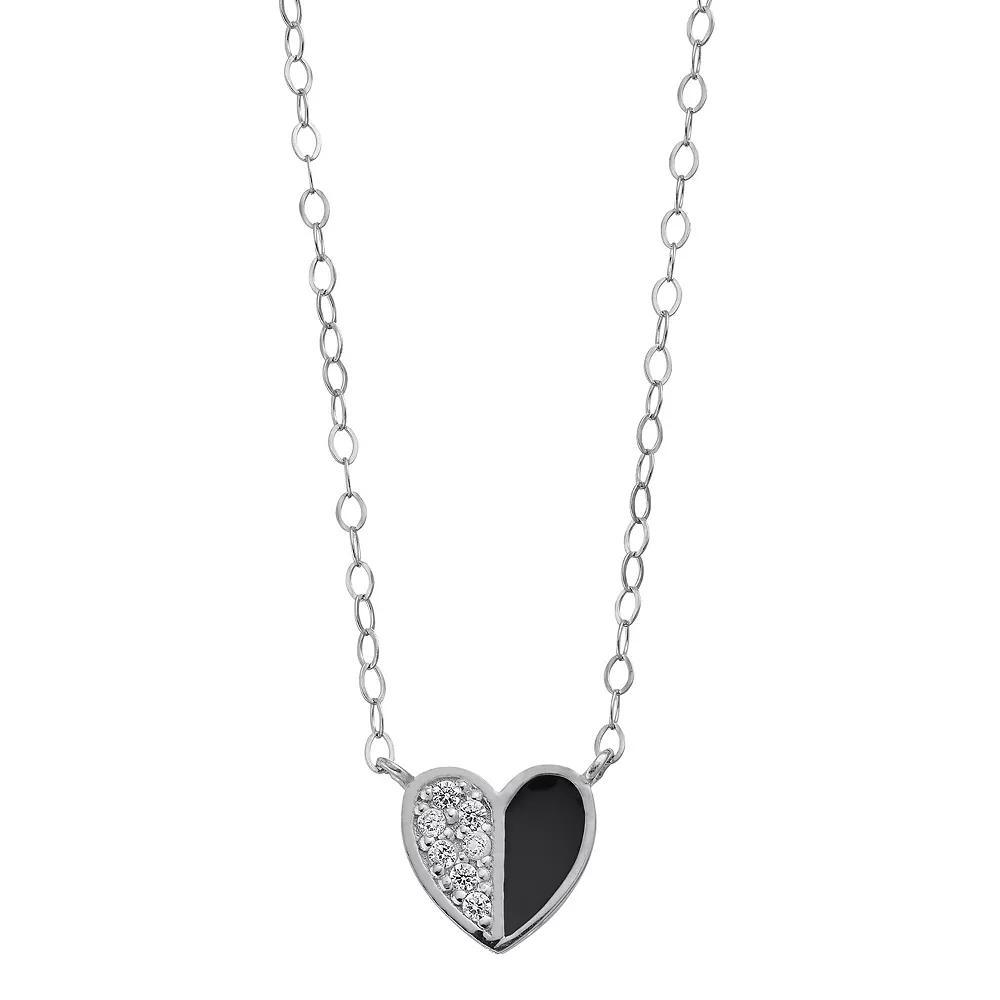 Aleure Precioso Sterling Silver Cubic Zirconia & Enamel Heart Necklace, Women's, Size: 16", Sterling Black Product Image