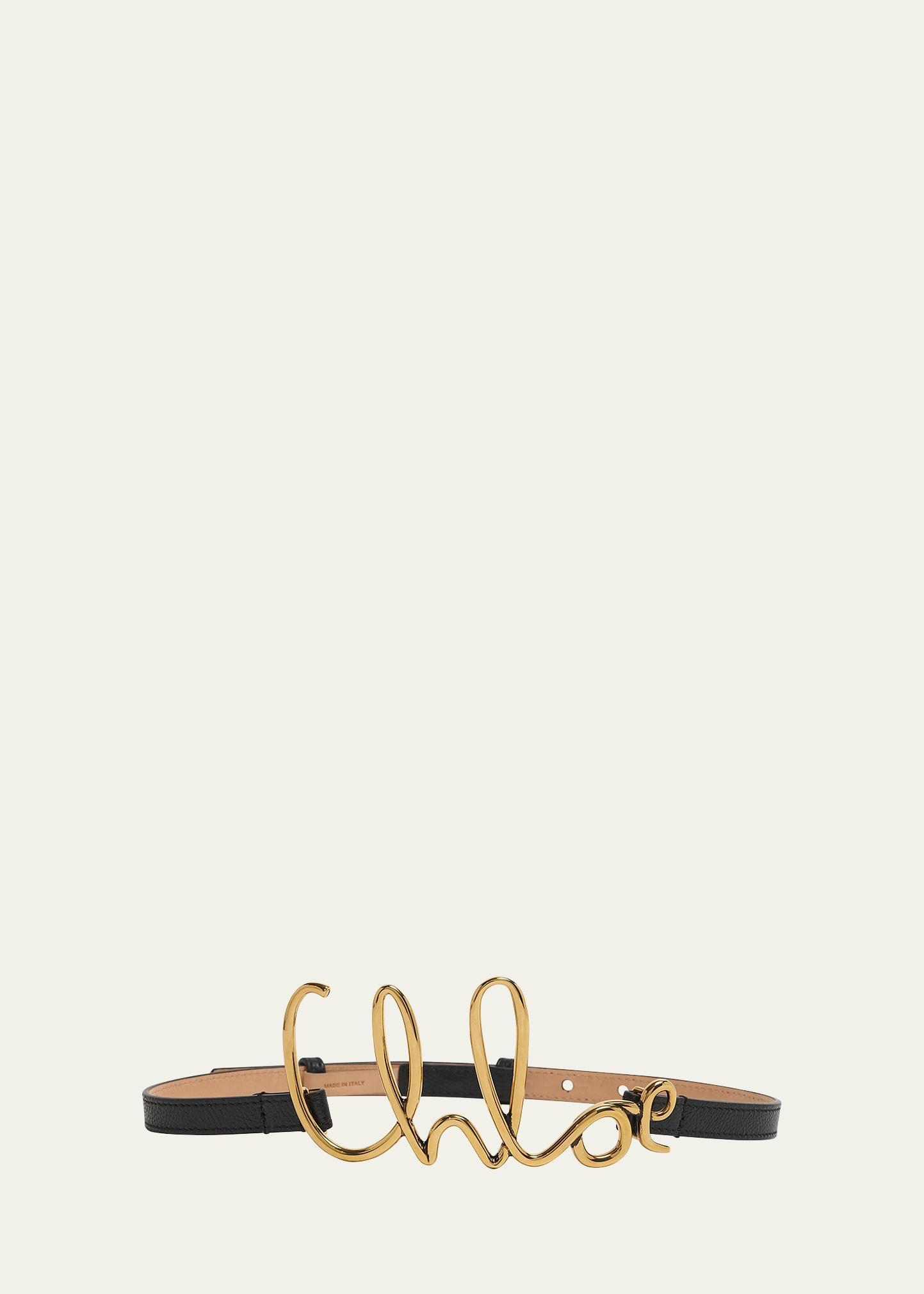 CHLOÉ Iconic Leather Belt Gold-tone Hardware In Black Product Image