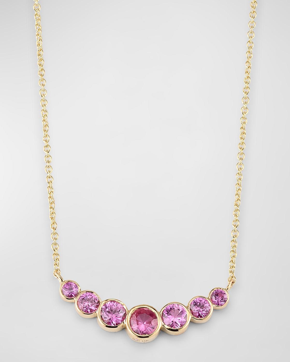 14K Graduated Bezel Curve Bar Necklace with Pink Sapphires Product Image
