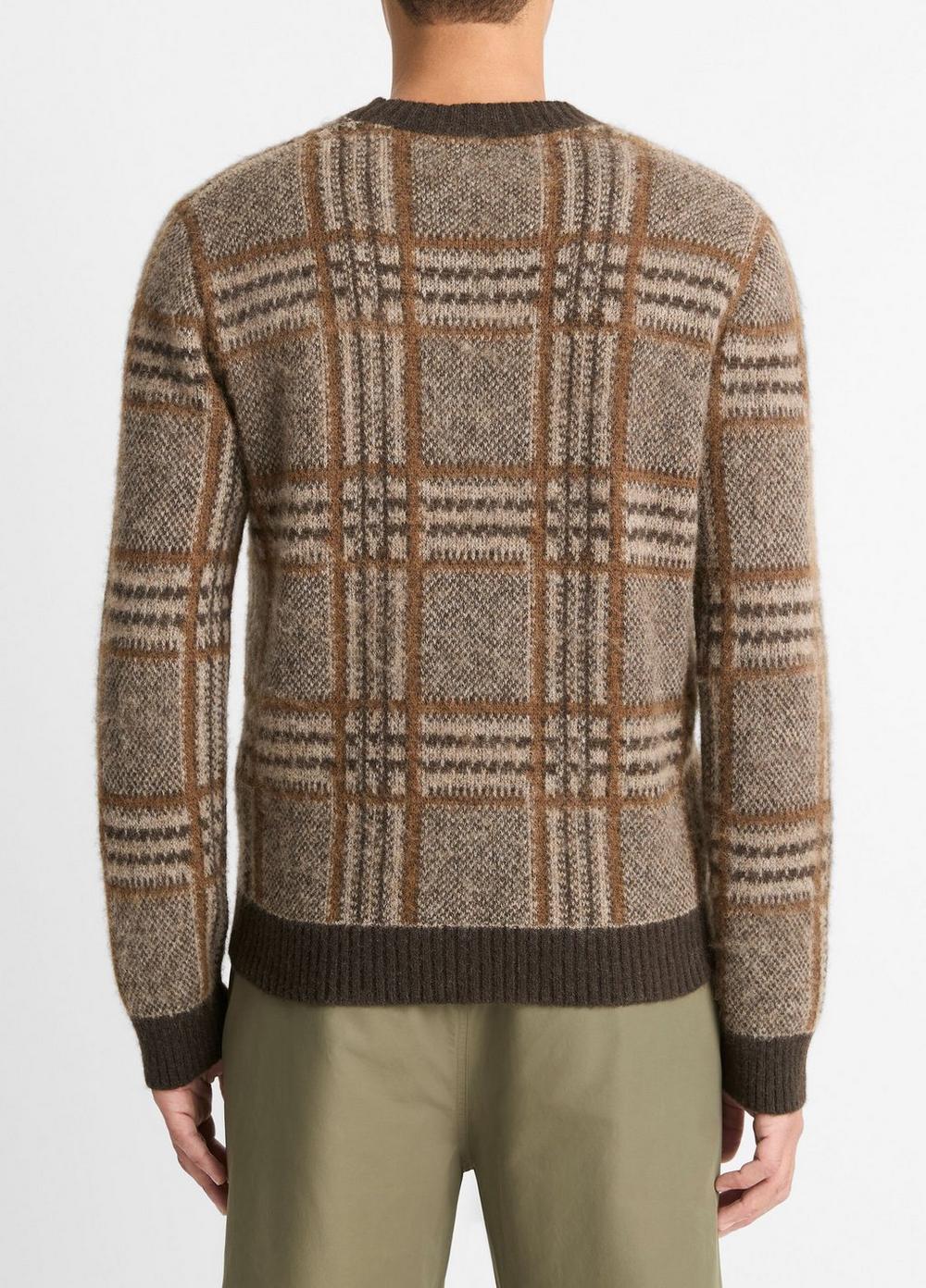 Mens Brushed Glen Plaid Crew Neck Sweater, Bristle Khaki Combo, Size S Vince Product Image