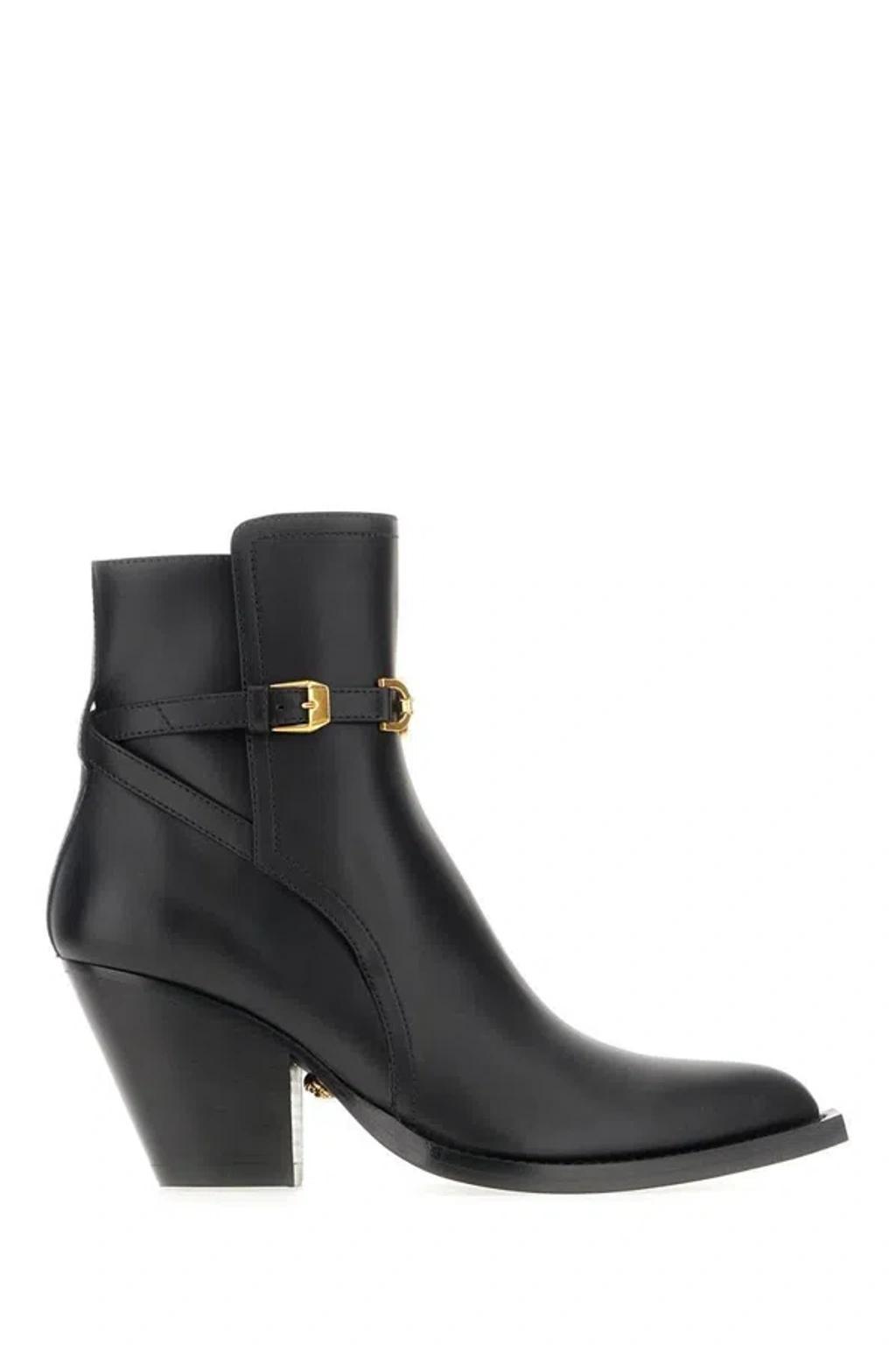 VERSACE Medusa 95 Pointed Toe Ankle Boots In Black Product Image