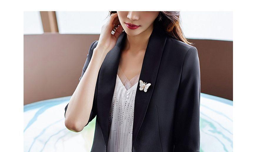 3/4-Sleeve Plain One-Buttoned Blazer / Mini Pencil Skirt Product Image