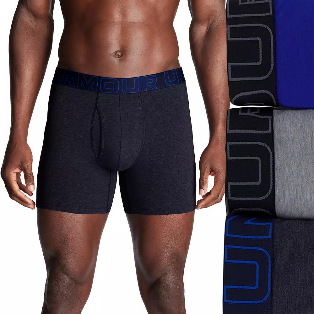 Men's Under Armour 3-pack Performance Cotton Stretch 6-in. Boxer Briefs, Size: Large, Black Navy Product Image