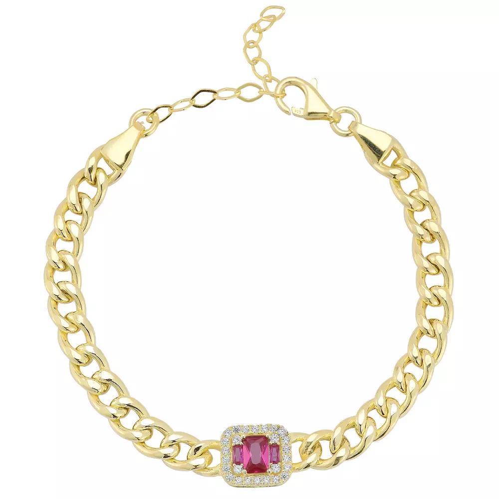 Sunkissed Sterling Cubic Zirconia Curb Chain Bracelet, Women's, Size: 8", Gold Tone Red Product Image