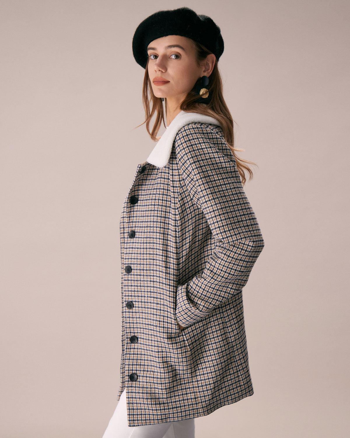 The Khaki Lapel Single Breasted Plaid Blazer Product Image