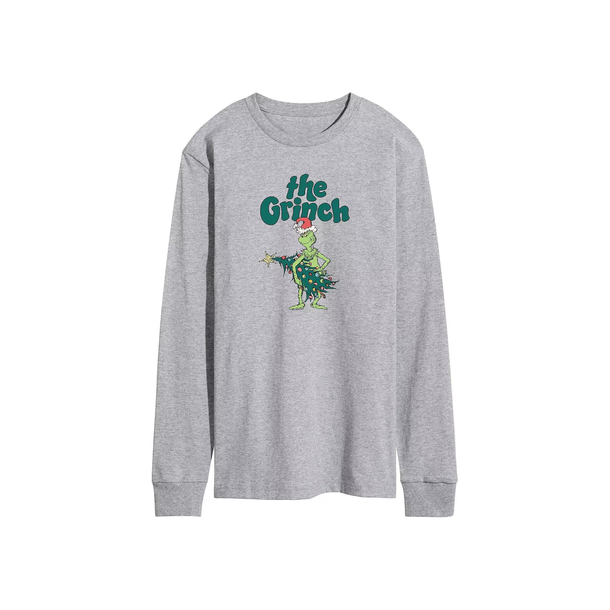 Mens Dr. Seuss The Grinch Tree Long Sleeve Graphic Tee Grey Gray Product Image