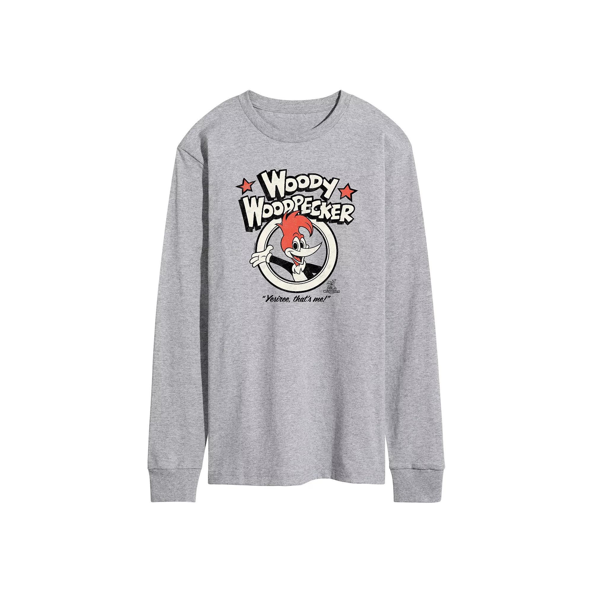 Mens Woody Woodpecker Yesiree Thats Me Long Sleeve Graphic Tee Grey Gray Product Image