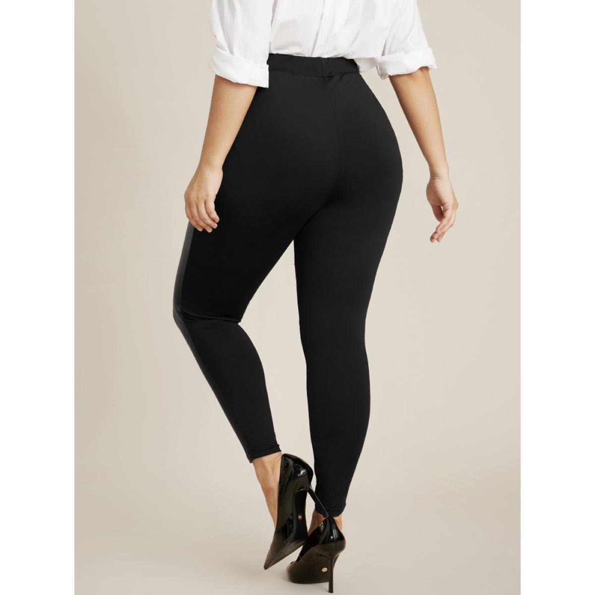 Plus Size Contrast Striped Elastic Waist Skinny Leggings Women Black Party High stretch Skinny High Rise Going out Leggings BloomChic 28/5X Product Image