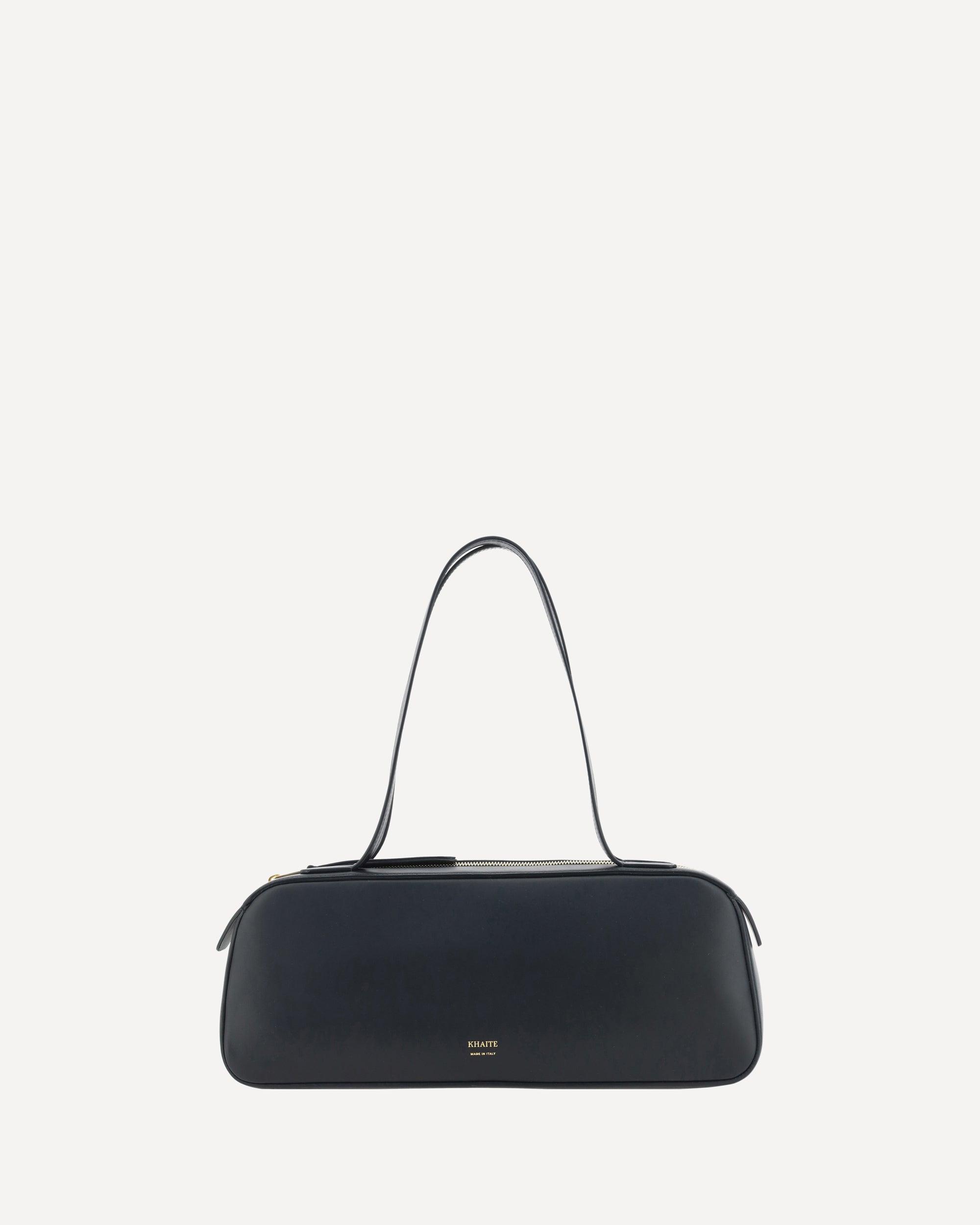 KHAITE Simona Crackle Patent Leather Shoulder Bag In Black Product Image