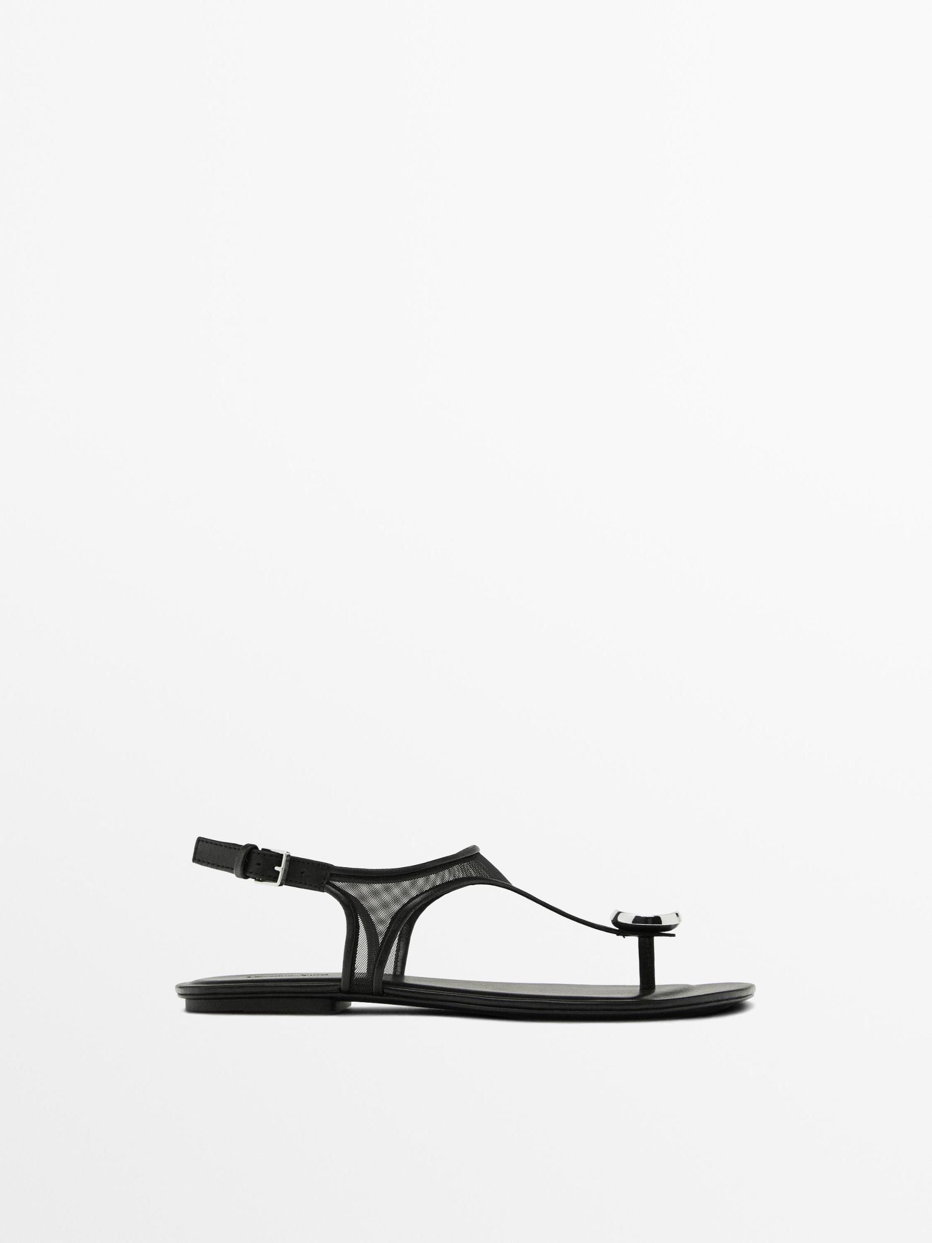 Mesh sandals with rhinestone detail Product Image