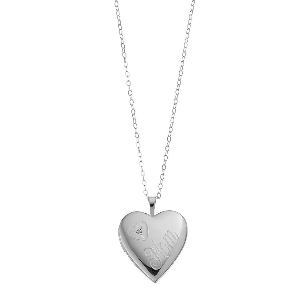 Sterling Silver "Mom" Heart Locket Pendant Necklace, Women's, Size: 18" Product Image
