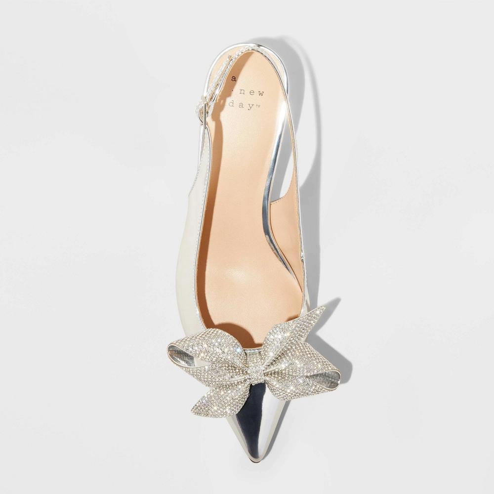 Womens Priscilla Wide Width Rhinestone Bow Slingback Kitten Heels - A New Day 6W Product Image