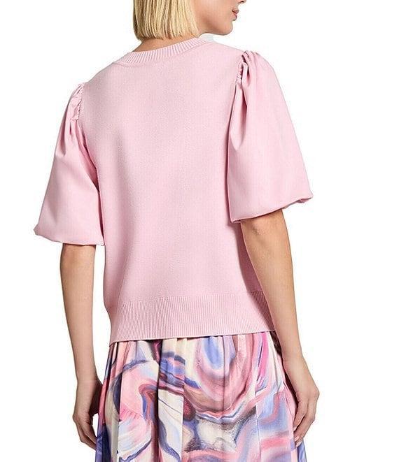 MISOOK Mix Media Round Neck Puff Sleeve Top Product Image