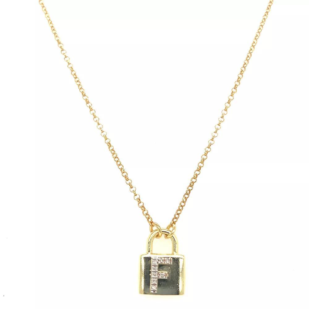 Meshmerise 18k Gold Over Silver 1/8 Carat T.W. Diamond Initial Padlock Necklace, Women's, Size: 16-18" ADJ, Gold Tone F Product Image