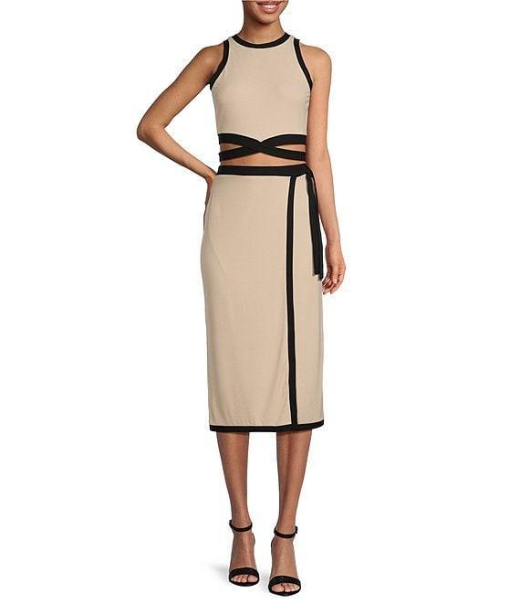 Gianni Bini Dena Ribbed Knit Crew Neck Sleeveless Tie Waist Coordinating Cropped Top Product Image