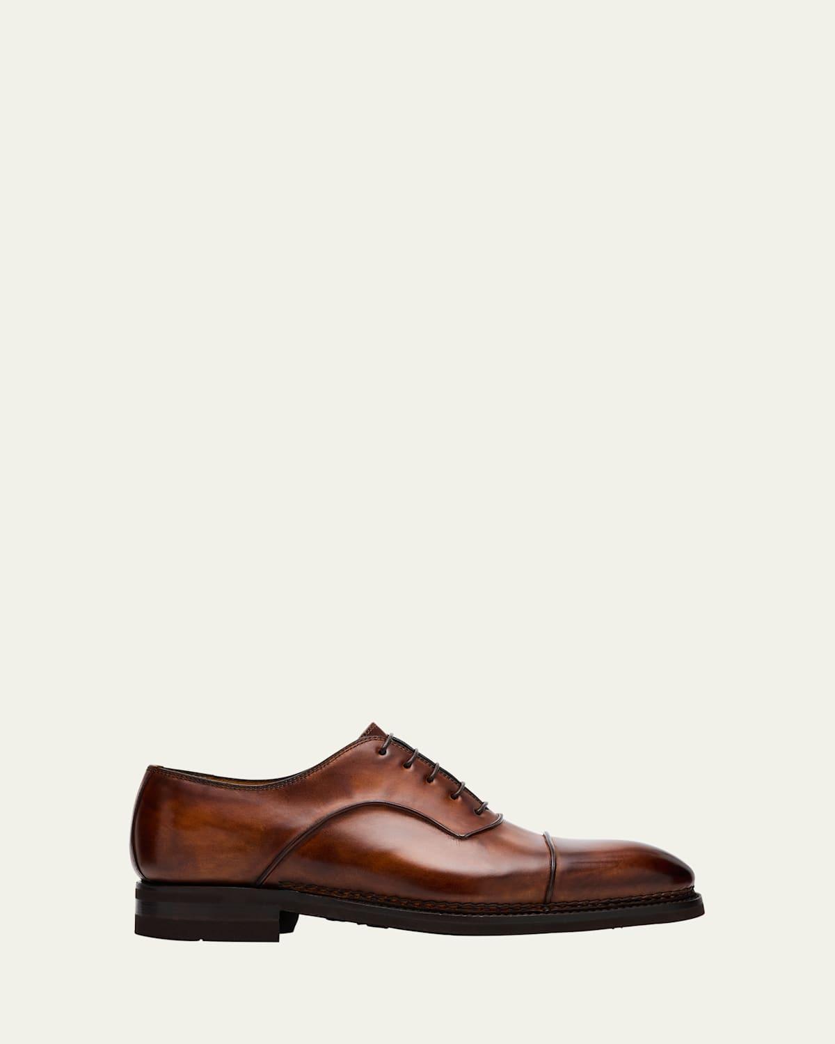 Mens Soft Leather Wing Cap Low-Top Sneakers Product Image