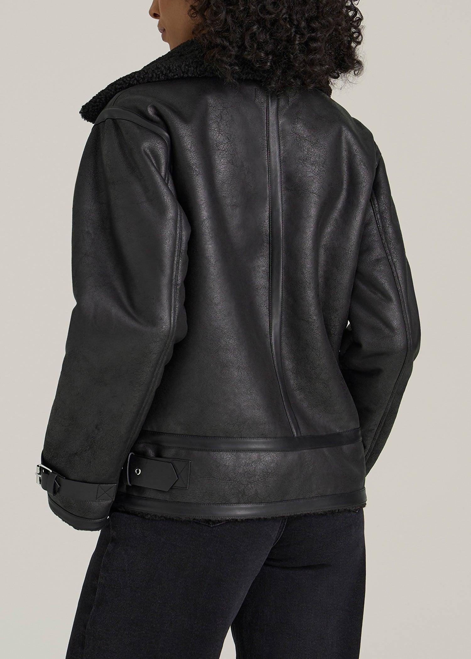 Shearling Moto Jacket for Tall Women in Black Product Image