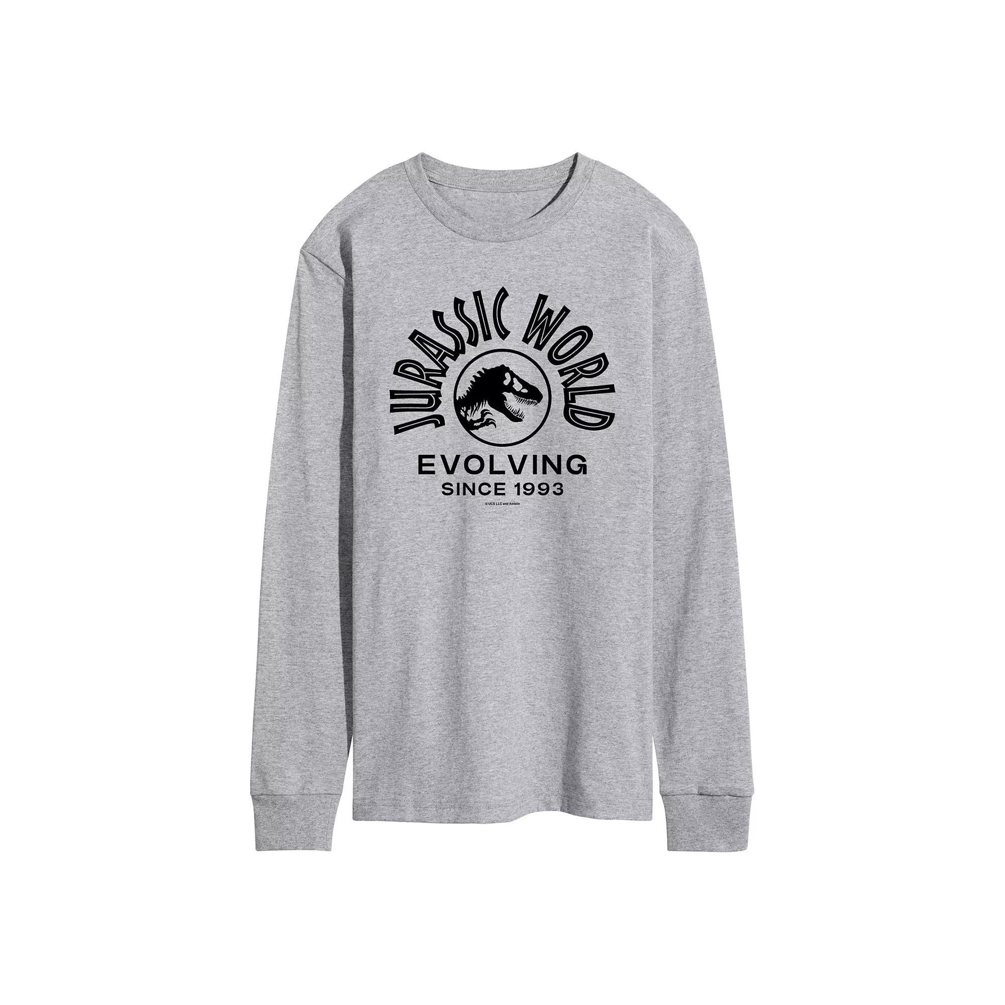 Mens Jurassic World Long Sleeve Graphic Tee Grey Gray Product Image
