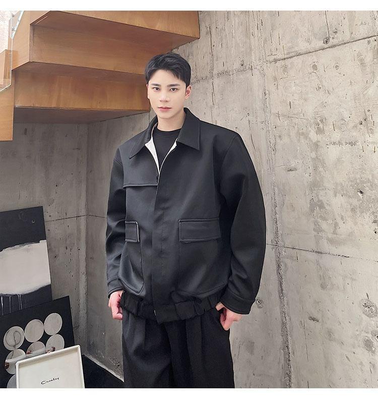 Collared Contrast Lining Button Jacket Product Image