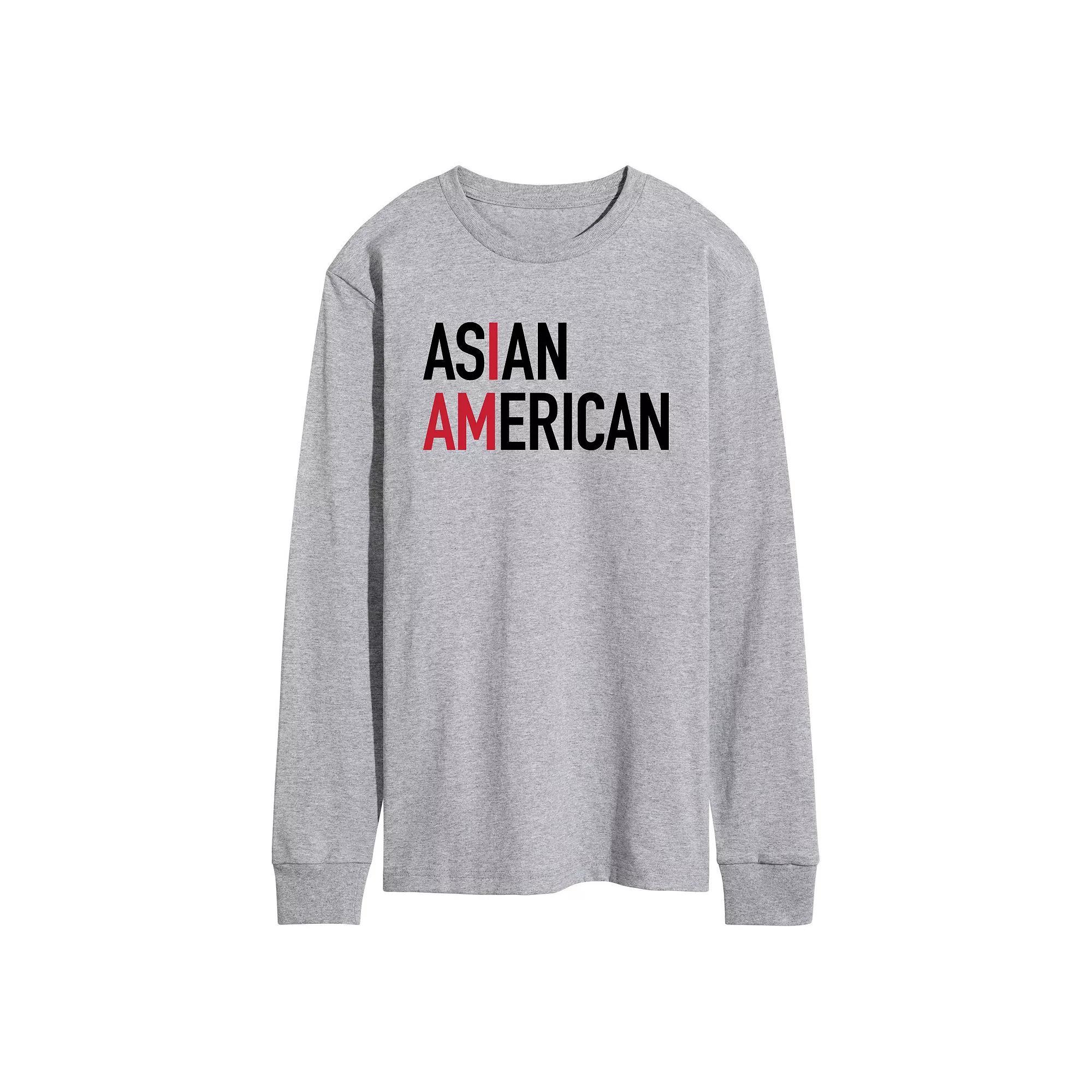 Mens I am Asian American Long Sleeve Graphic Tee Grey Gray Product Image