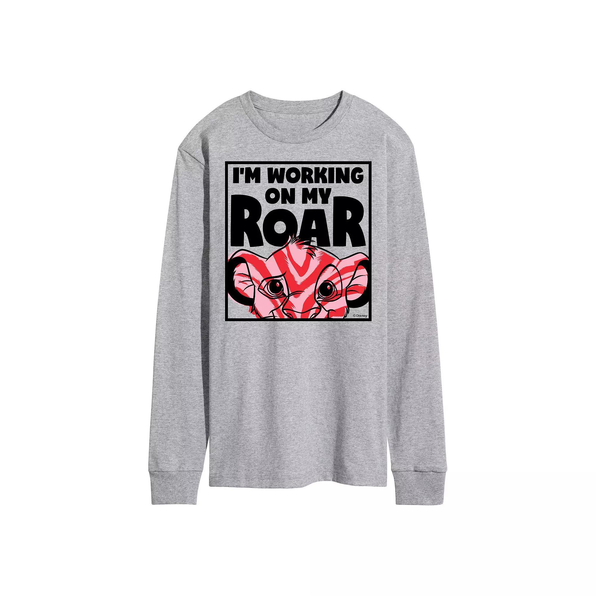 Disneys The Lion King Simba Mens Working On My Roar Long Sleeve Graphic Tee Grey Gray Product Image