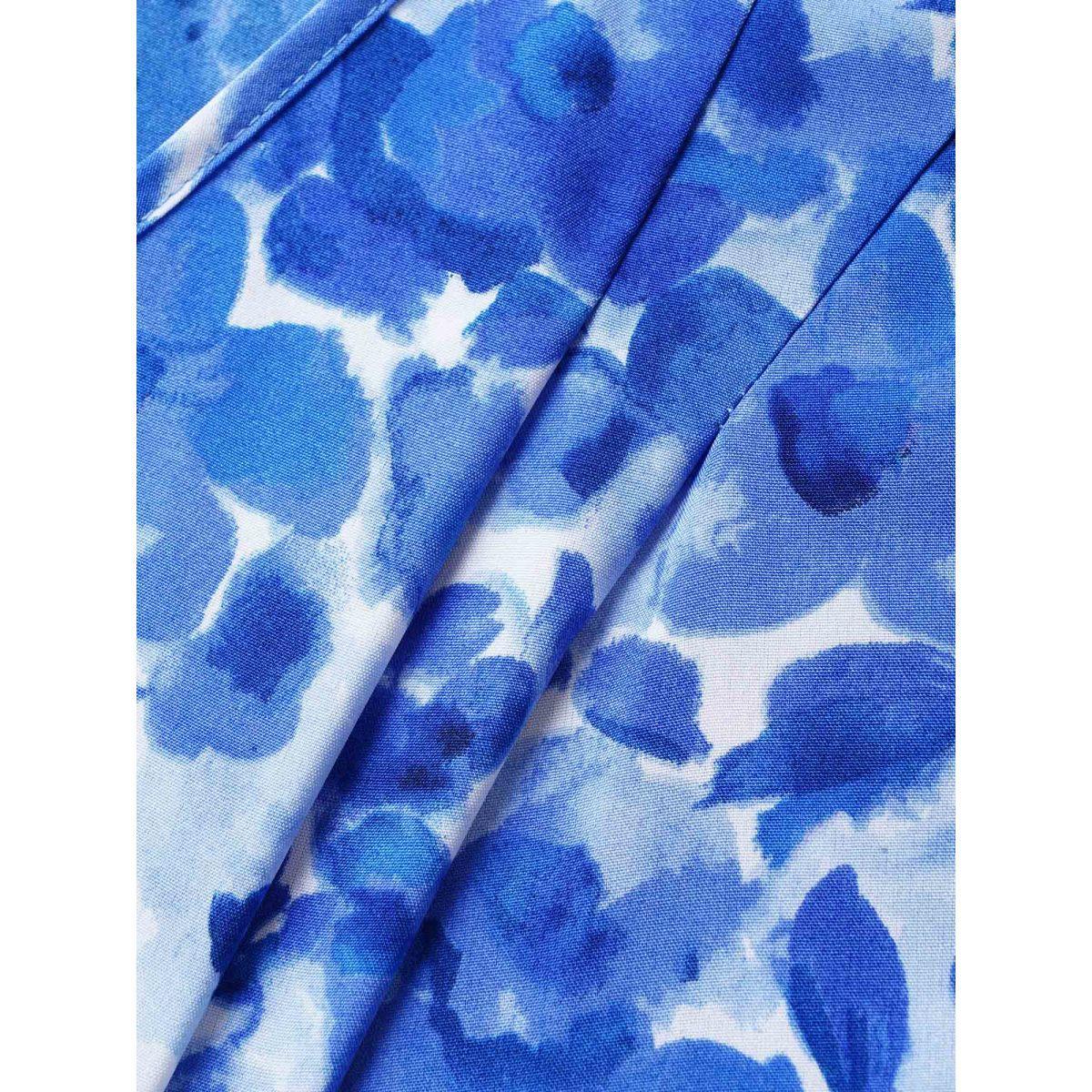 Plus Size Watercolor Floral Dolman Sleeve Maxi Dress Mediumblue Women Elegant Belted V-neck Sleeveless Curvy BloomChic 30/6X Product Image